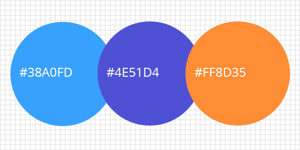 색이름 #38A0FD, #4E51D4, #FF8D35